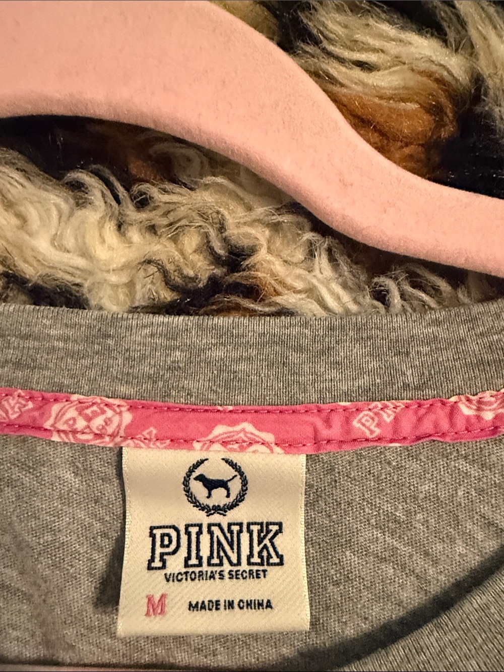 PINK Victoria's Secret Gray Short Sleeve Logo Tee with Pink Lettering - Picture 2 of 3
